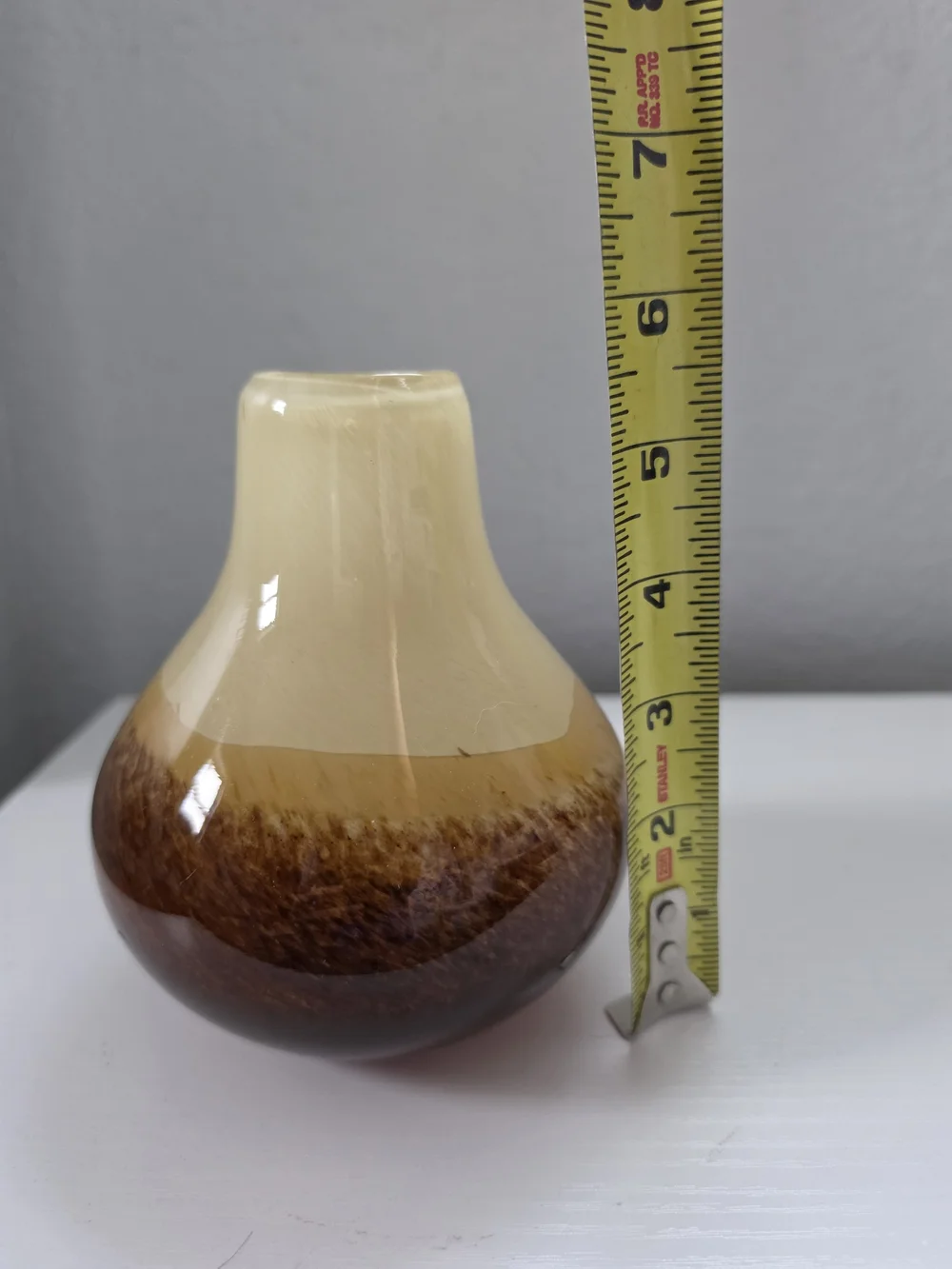 Handblown Glass Vase in Cream and Brown